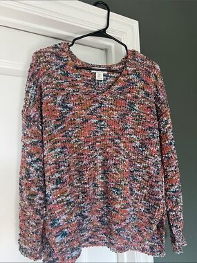 Rachel Zoe Multicolor V-Neck Sweater in Pink, Teal, Gold and Cream